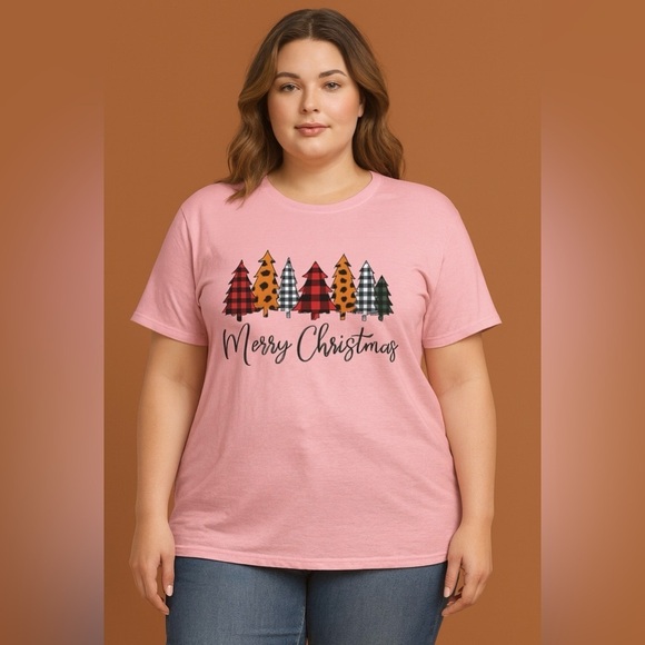 Not Specified Tops - Pink Christmas Graphic Tee Merry Christmas Holiday T-Shirt NWOT S,M,L,XL,2XL